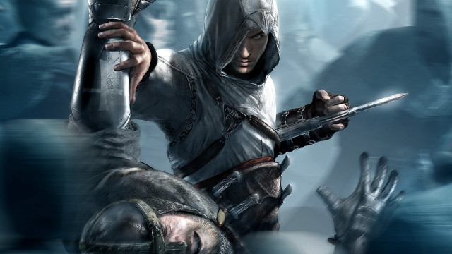Man hooded outfit knife sword free wallpaper for desktop - medium preview image