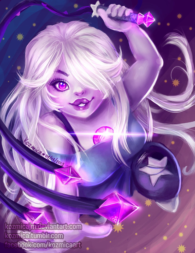 White haired girl purple stars free wallpaper for mobile - medium preview image