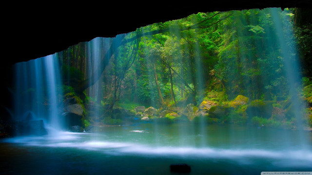 Waterfall forest cave entrance stream #2 free wallpaper for desktop - medium preview image