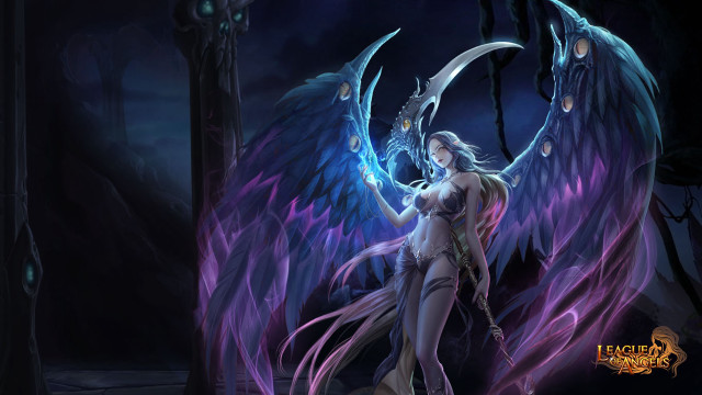 Woman sword wings demon purple free wallpaper for desktop - medium preview image