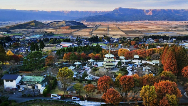 Small town autumn mountains river free wallpaper for desktop - medium preview image