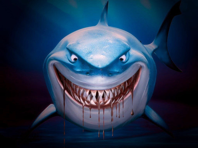 Smiling shark bloody teeth open free wallpaper for desktop - medium preview image
