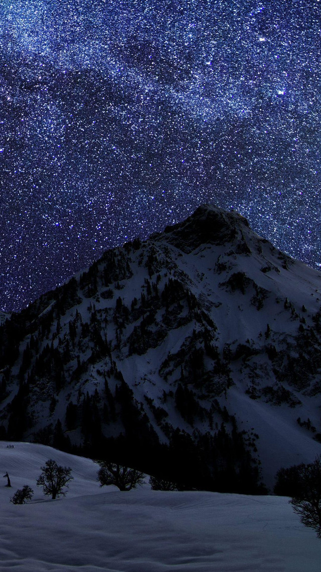 Mountain night sky stars aurora free wallpaper for mobile - medium preview image
