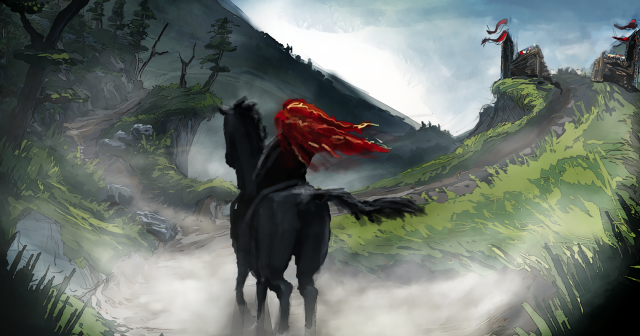 Woman horse mountain castle red free wallpaper for desktop - medium preview image