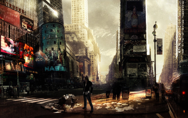 Man city street tall building free wallpaper for desktop - medium preview image