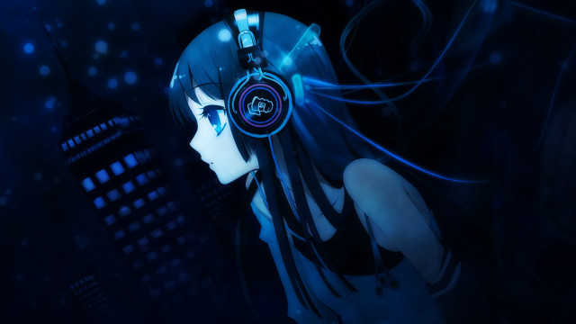 Woman headphones dark city skyscraper free wallpaper for desktop - medium preview image
