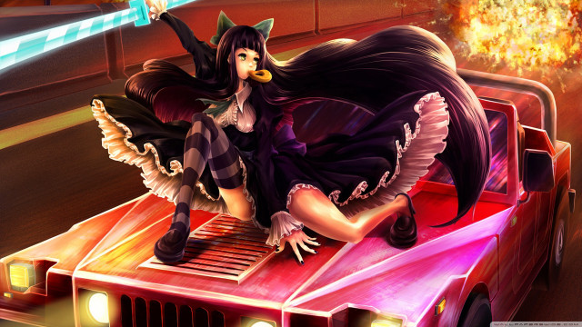 Woman black dress car wings free wallpaper for desktop - medium preview image
