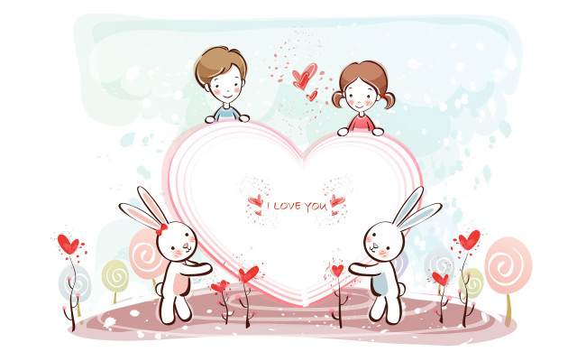 Rabbits heart box love you free wallpaper for desktop - medium preview image