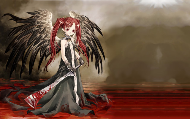 Woman red hair wings dress free wallpaper for desktop - medium preview image