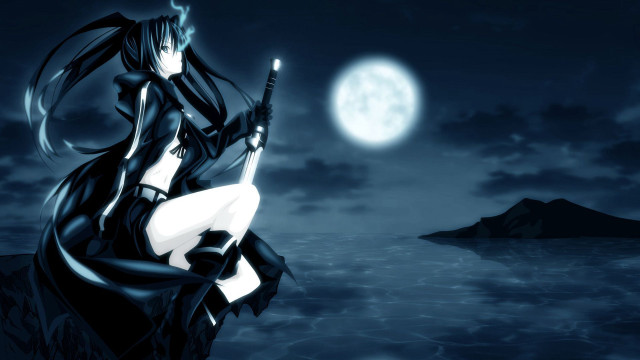 Woman gun rock ocean night free wallpaper for desktop - medium preview image