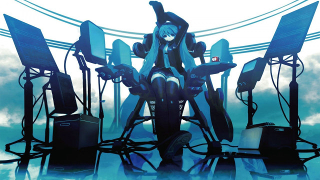 Woman speakers wires standing music free wallpaper for desktop - medium preview image