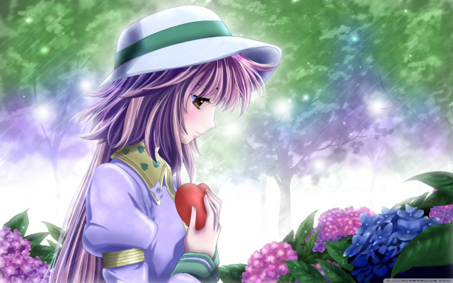 Girl hat heart forest flowers free wallpaper for desktop - medium preview image