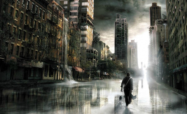 Man walking city street tall #2 free wallpaper for desktop - medium preview image