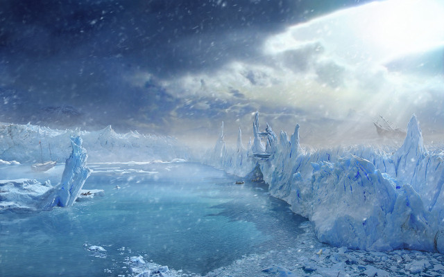 Ship frozen ocean icebergs background free wallpaper for desktop - medium preview image