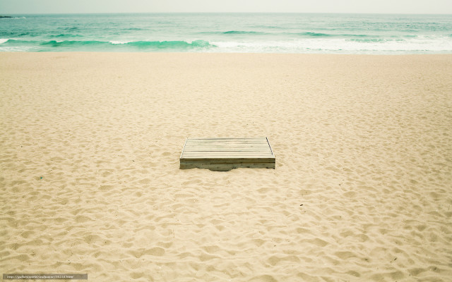 Wooden bench sandy beach ocean free wallpaper for desktop - medium preview image