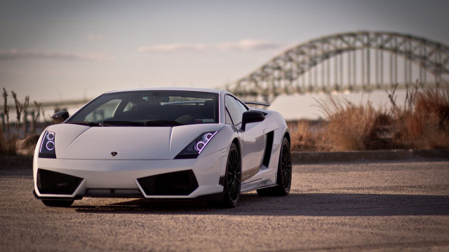 White sports car parked bridge #3 free wallpaper for desktop - medium preview image