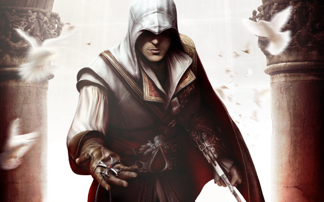 Man hooded outfit sword bird free wallpaper for desktop - medium preview image