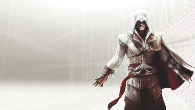Man white outfit hood sword free wallpaper for desktop - medium preview image