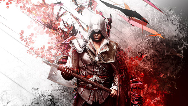 Man white mask sword red free wallpaper for desktop - medium preview image
