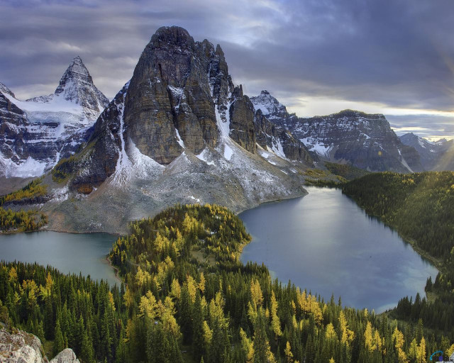 Mountain lake rainbow snowy horizon free wallpaper for desktop - medium preview image