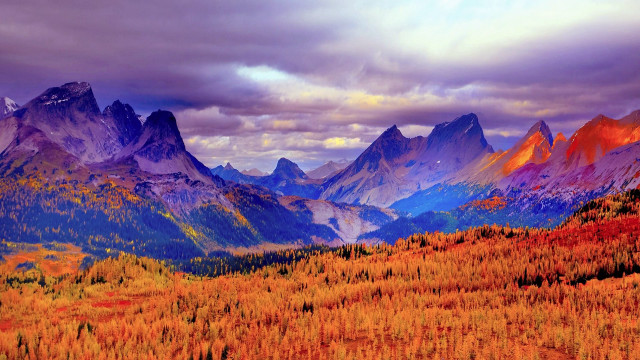 Mountain range autumn campfire orange free wallpaper for desktop - medium preview image