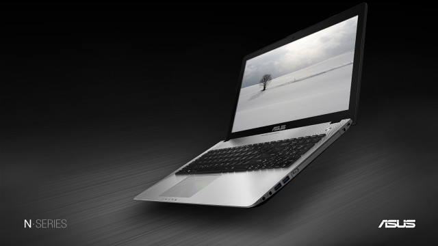 Laptop wooden table dark room free wallpaper for desktop - medium preview image