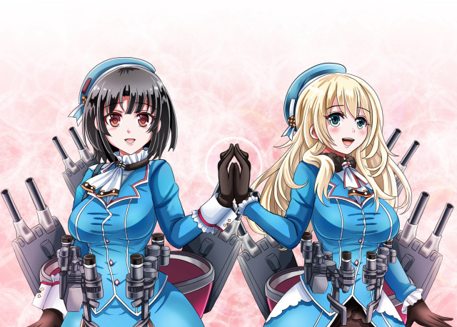 Anime characters blue outfits guns free wallpaper for desktop - medium preview image