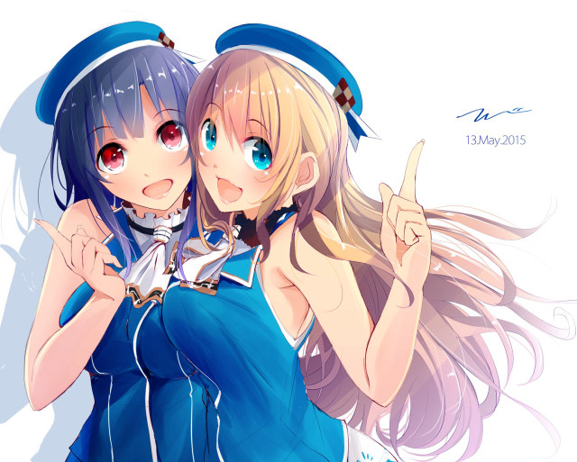 Two anime girls hug blowing free wallpaper for desktop - medium preview image