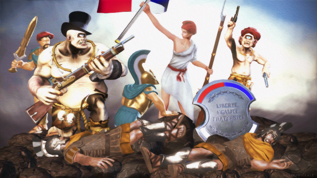 Men holding flags shield hill free wallpaper for desktop - medium preview image