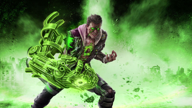 Green suit man holding glowing #2 free wallpaper for desktop - medium preview image