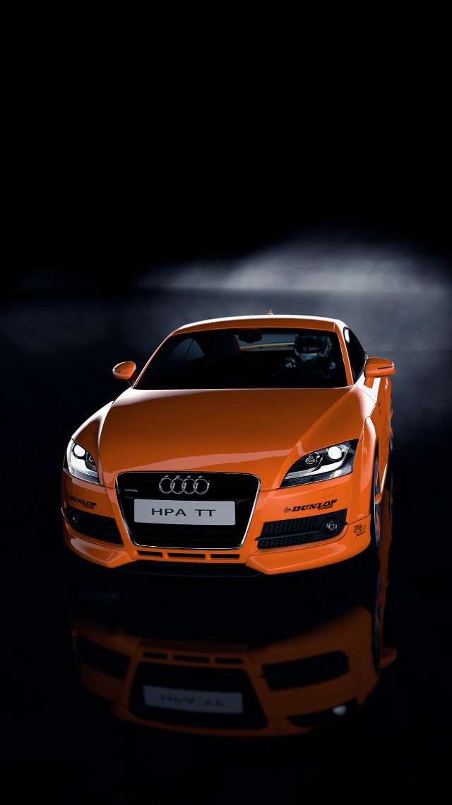Orange car dark room headlight free wallpaper for mobile - medium preview image
