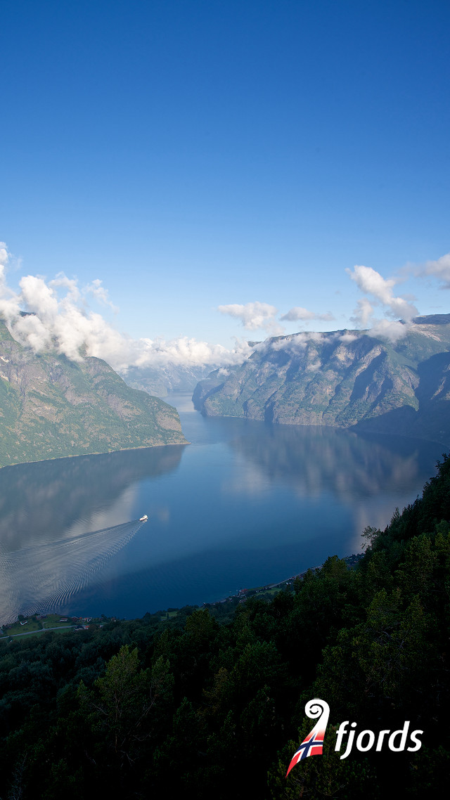 Lake mountains clouds boat water free wallpaper for mobile - medium preview image