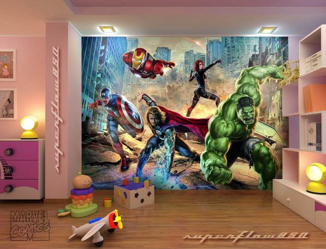 Avengers wall mural room team free wallpaper for desktop - medium preview image