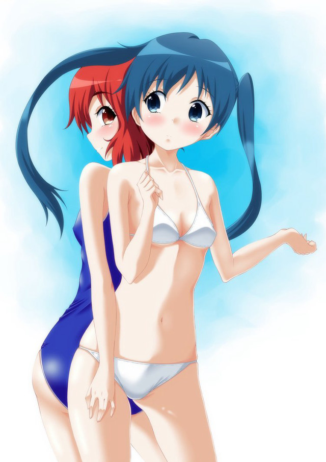 Anime girls bikinis posing picture free wallpaper for mobile - medium preview image