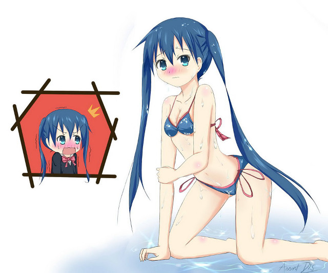 Cartoon girl blue wig anime free wallpaper for desktop - medium preview image