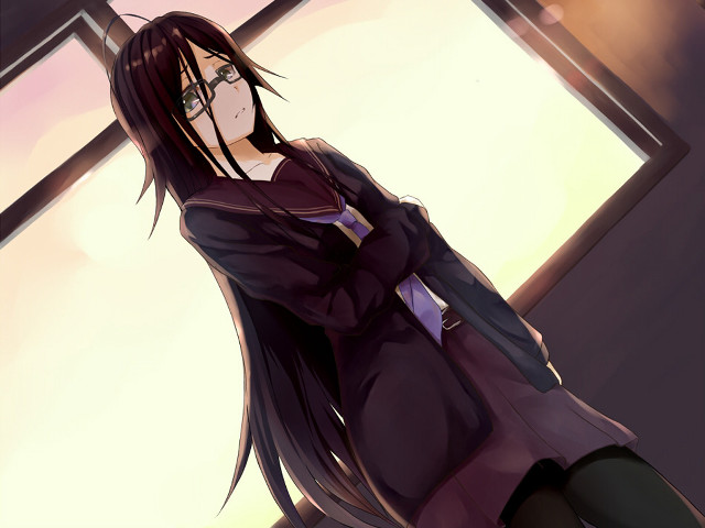 Woman purple dress window hands free wallpaper for desktop - medium preview image