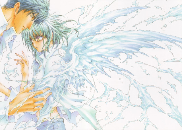 Anime couple water splashing holding free wallpaper for desktop - medium preview image