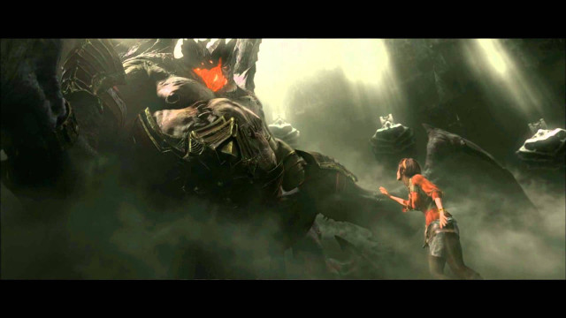 Woman giant creature forest fog free wallpaper for desktop - medium preview image