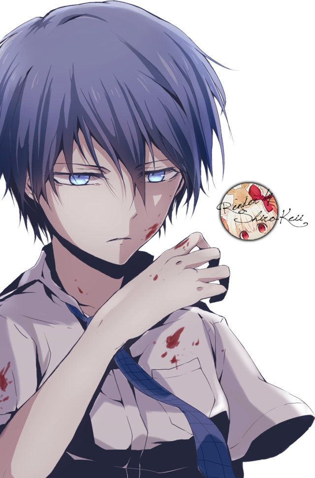 Blue hair shirt holding button free wallpaper for mobile - medium preview image