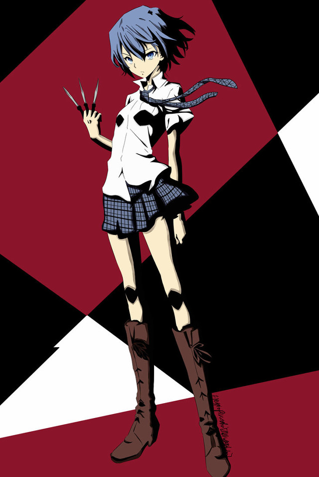 Blue haired girl scissors school free wallpaper for mobile - medium preview image