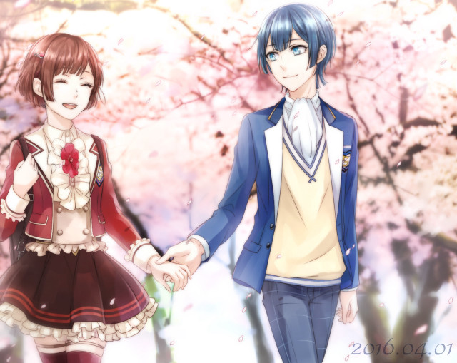 Couple holding hands cherry blossoms free wallpaper for desktop - medium preview image