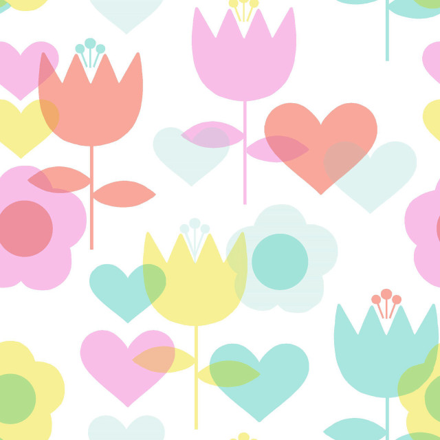 Hearts flowers pattern white background free wallpaper for tablet - medium preview image