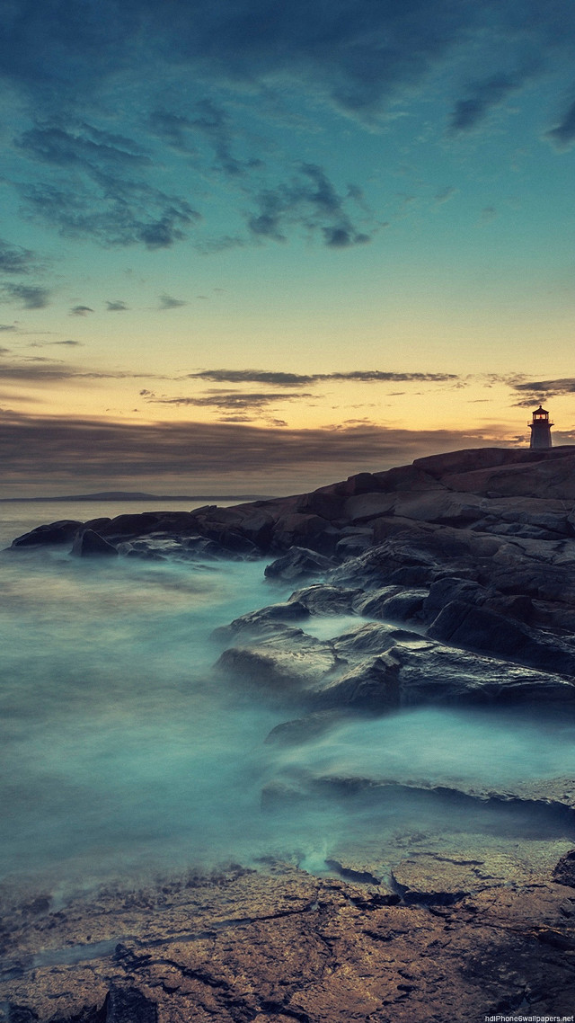 Lighthouse rocky shore sunset water #7 free wallpaper for mobile - medium preview image