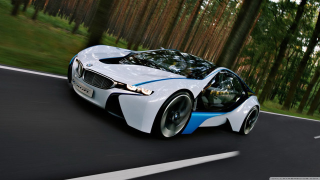 White blue car road forest free wallpaper for desktop - medium preview image