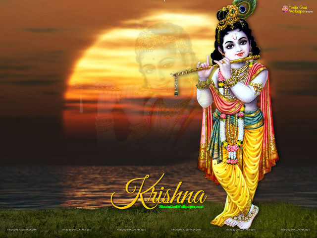 God playing flute sunset krishna free wallpaper for desktop - medium preview image