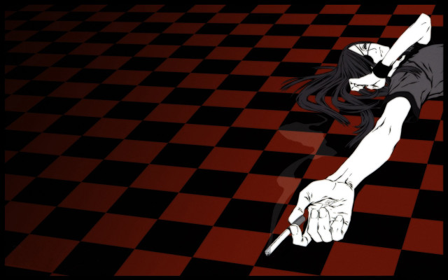 Woman long hair lying checkered free wallpaper for desktop - medium preview image