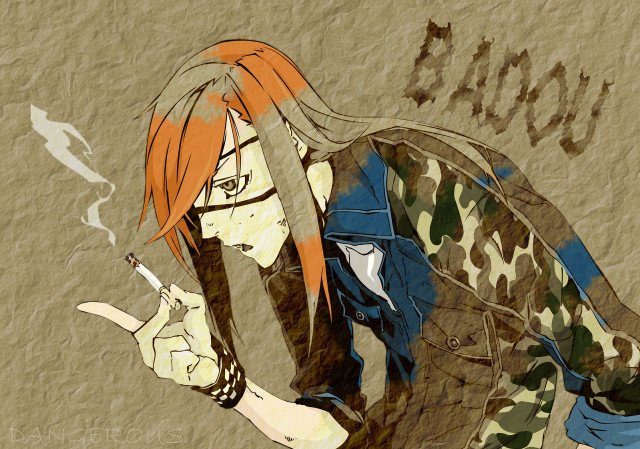 Orange hair smoking cigarette camouflage free wallpaper for desktop - medium preview image