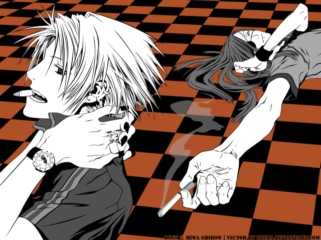 Anime couple checkered floor hands free wallpaper for desktop - medium preview image