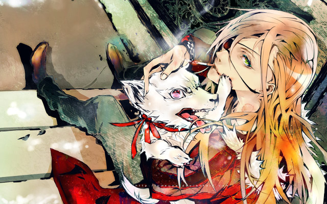 Woman cat bench dog man free wallpaper for desktop - medium preview image