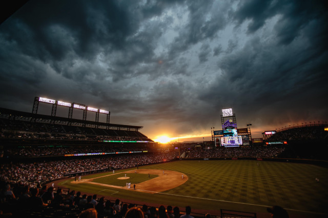 Baseball field cloudy sunset foreground free wallpaper for desktop - medium preview image